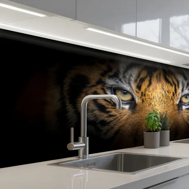 Tijger - Zwart - Dier keuken achterwand 2 middel -3d_schuin