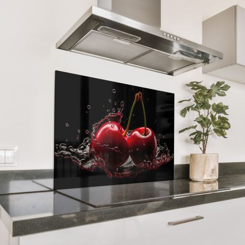Spritzschutz Küche - Kirsche - Rot - Frucht - Wasser - Schwarz