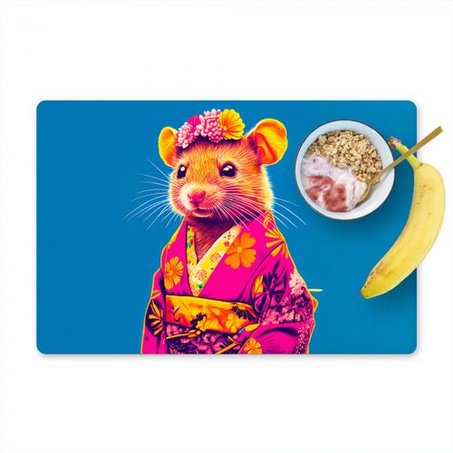 Tischset - Maus - Kimono - Blumen - Blau - 6 Stück