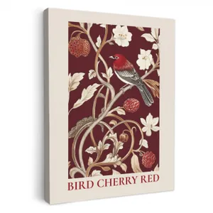 Leinwandbilder - Vogel - Bordeaux - Blumen - Beeren