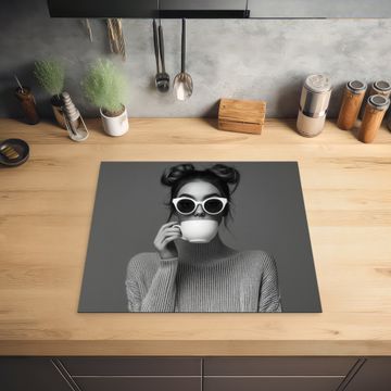 Herdabdeckplatte - Frau - Kaffee - Schwarz - Weiß