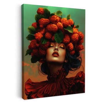 Leinwandbilder - Frau - Himbeeren - Blätter