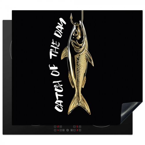 Herdabdeckplatte - Fisch - Schwarz - Gold - Text