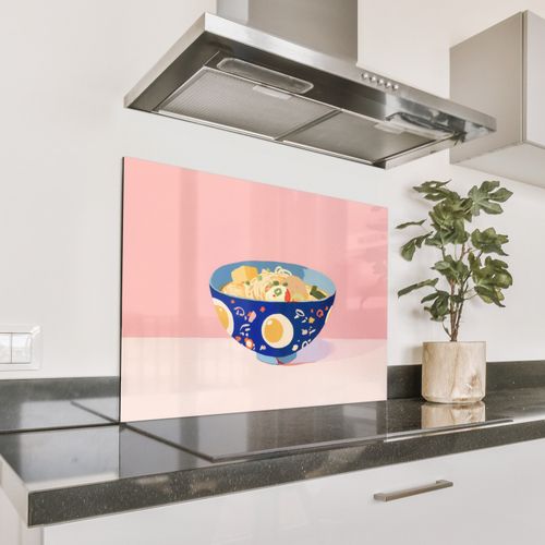 Spritzschutz Küche - Nudeln - Schüssel - Blau - Illustration