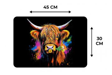 Tischset - Schottischer Highlander - Graffiti - Bunt - Blume - Tiere - 6 Stück