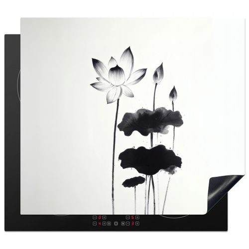 Herdabdeckplatte - Blätter - Schwarz - Lotusblume - Minimalistisch