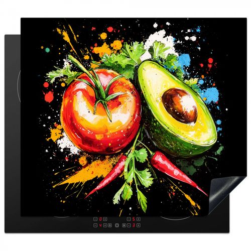 Herdabdeckplatte - Tomate - Avocado - Paprika - Graffiti - Farbe - Modern