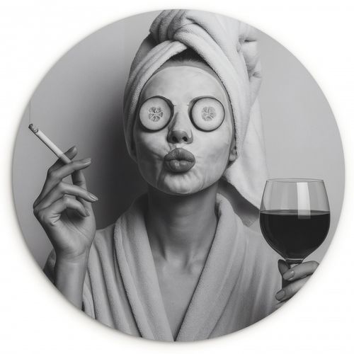 Runde Bilder - Frau - Maske - Wein - Zigarette