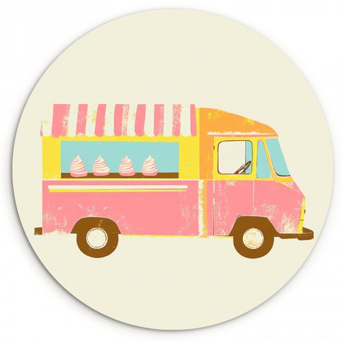 Runde Bilder - Eiscreme-Wagen - Retro - Softeis - Rosa