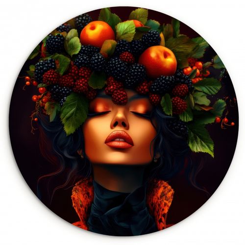 Runde Bilder - Frau - Schwarz - Beeren - Äpfel
