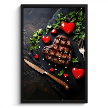 Bilder mit Rahmen - Steak - Herz - Besteck