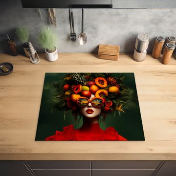 Herdabdeckplatte - Frau - Früchte - Papaya - Ananas