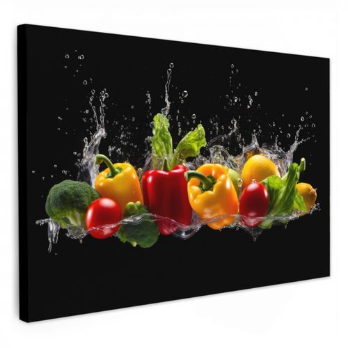 Leinwandbilder - Paprika - Wasser - Gemüse - Schwarz