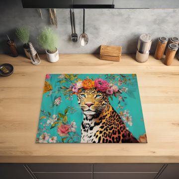 Herdabdeckplatte - Leopard - Blumen - Krone