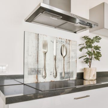 Spritzschutz Küche - Silber - Besteck - Holz