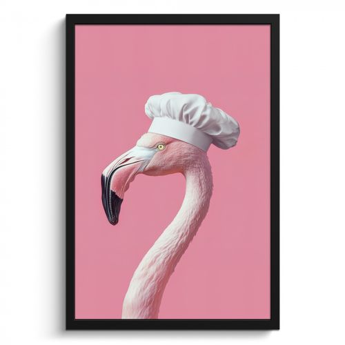 Bilder mit Rahmen - Flamingo - Rosa - Kochmütze - Vogel