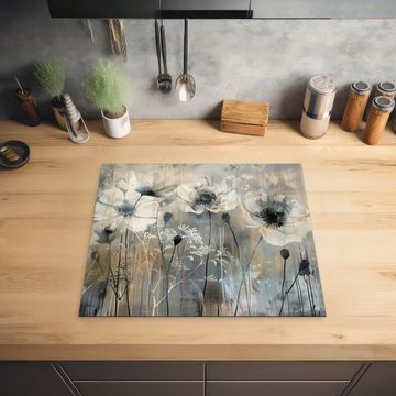 Herdabdeckplatte - Blumen - Pflanzen - Grau - Abstrakt