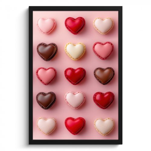 Bilder mit Rahmen - Makronen - Herzen - Bunt - Rosa
