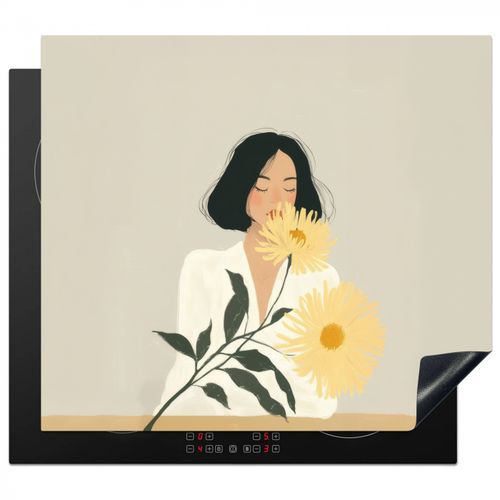 Herdabdeckplatte - Frau - Blume - Gelb - Minimalistisch