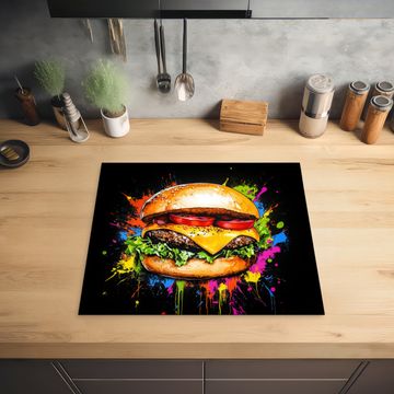 Herdabdeckplatte - Hamburger - Graffiti - Farbe - Bunt - Essen - Abstrakt