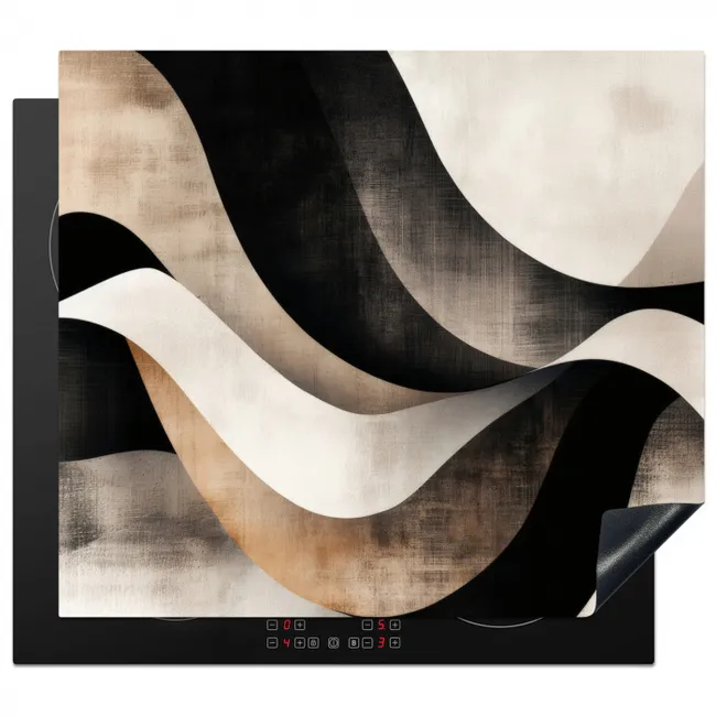 Herdabdeckplatte - Abstrakt - Wellen - Schwarz - Verwittert