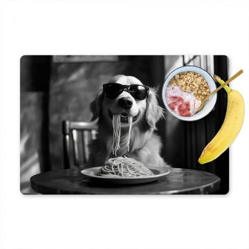 Tischset - Golden Retriever - Hund - Fröhlich - Teller Spaghetti - Schwarz - Weiß - 6 Stück