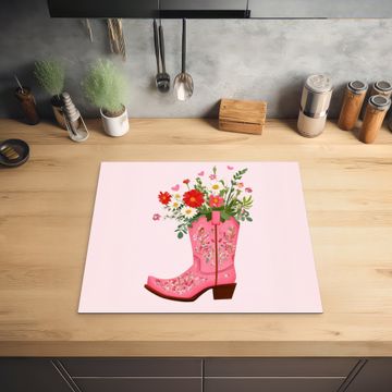 Herdabdeckplatte - Cowboystiefel - Rosa - Strauß - Blumen