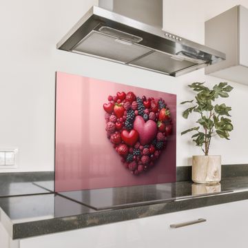 Spritzschutz Küche - Obst - Herzen - Erdbeeren - Himbeeren - Heidelbeeren
