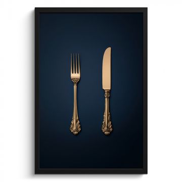Bilder mit Rahmen - Besteck - Dunkelblau - Gold