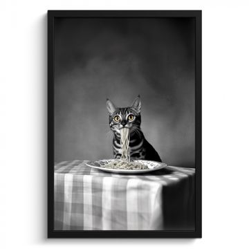 Bilder mit Rahmen - Bengalisch - Katze - Tischtuch - Schwarz - Weiß - Tier