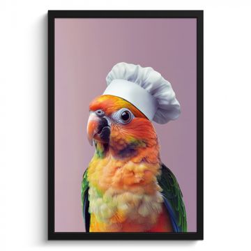 Bilder mit Rahmen - Papagei - Kochmütze - Neugierig - Vogel