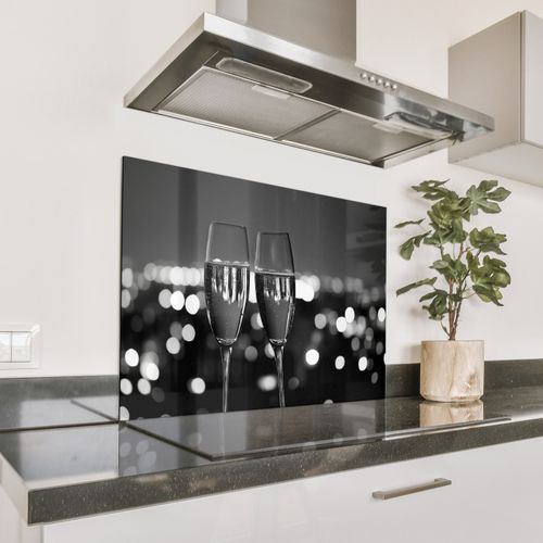 Spritzschutz Küche - Seifenblasen - Prost - Champagnergläser - Lichter der Stadt