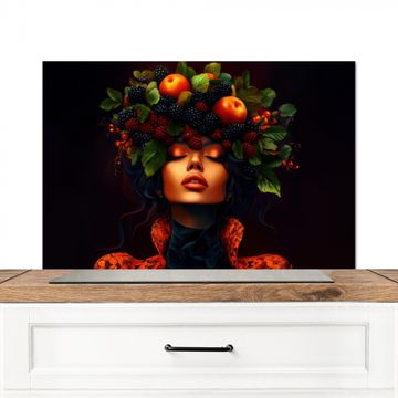 Spritzschutz Küche - Frau - Schwarz - Beeren - Äpfel