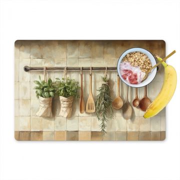 Tischset - Holz - Küchengeräte - Stilleben - Kacheln - 6 Stück