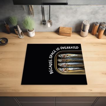 Herdabdeckplatte - Sardinen - Text - Fisch - Konserven
