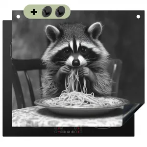 Herdabdeckplatte - Waschbär - Niedlich - Pasta - Tischtuch - Schwarz - Weiß