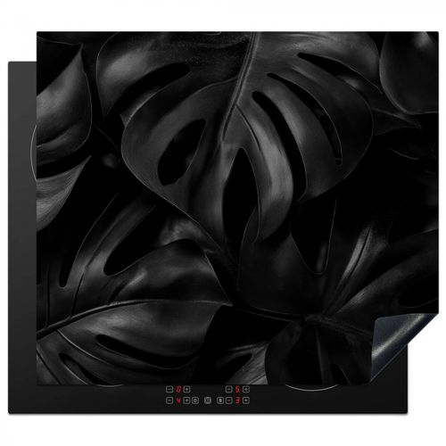 Herdabdeckplatte - Schwarz - Monstera - Blätter