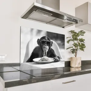 Spritzschutz Küche - Affe - Spaghetti - Sonnenbrille - Schwarz und weiß - Cool - Tier