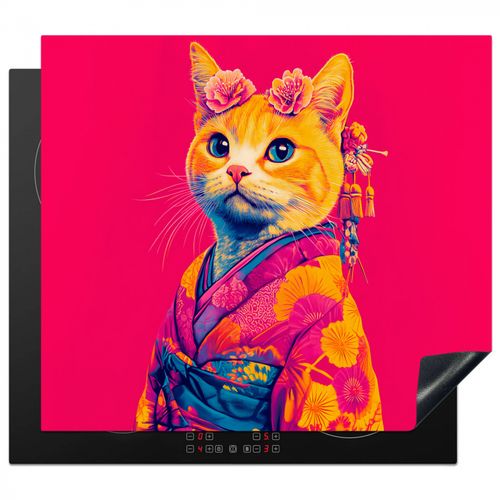 Herdabdeckplatte - Katze - Kimono - Blumen - Rosa