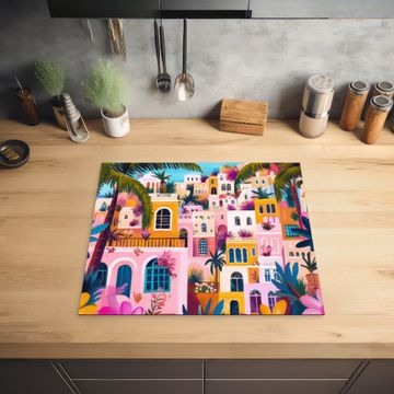 Herdabdeckplatte - Bunt - Rosa - Orange - Gelb - Blumen