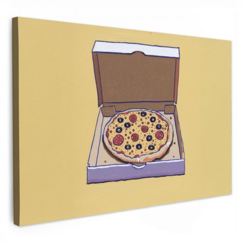 Leinwandbilder - Pizza - Schachtel - Salami - Illustration