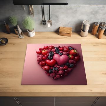 Herdabdeckplatte - Obst - Herzen - Erdbeeren - Himbeeren - Heidelbeeren