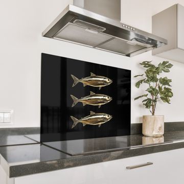 Spritzschutz Küche - Fische - Gold - Schwarz
