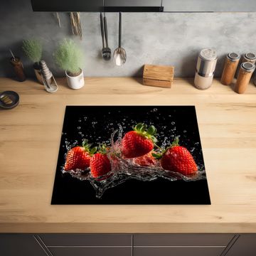Herdabdeckplatte - Erdbeeren - Obst - Rot - Wasser - Schwarz