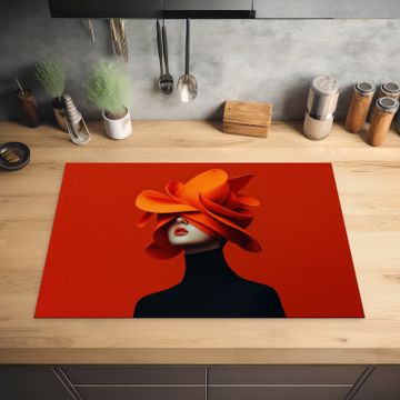Herdabdeckplatte - Orange - Hut - Frau