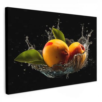 Leinwandbilder - Mango - Frucht - Wasser - Schwarz - Blatt