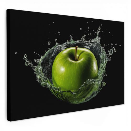 Leinwandbilder - Apfel - Grün - Obst - Wasser - Schwarz