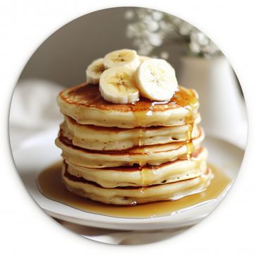 Runde Bilder - Pfannkuchen - Banane - Sirup - Weiß - Beige