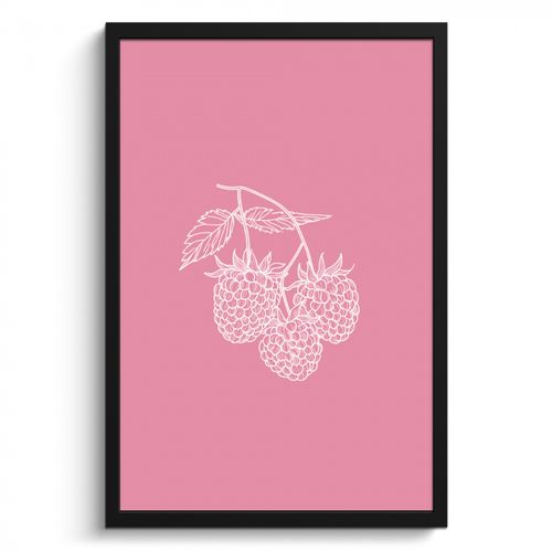 Bilder mit Rahmen - Himbeeren - Stiel - Gezeichnet - Rosa