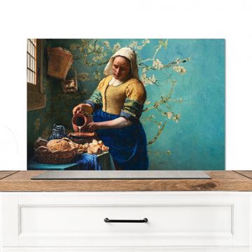 Spritzschutz Küche - Das Milchmädchen mit blauem Hintergrund